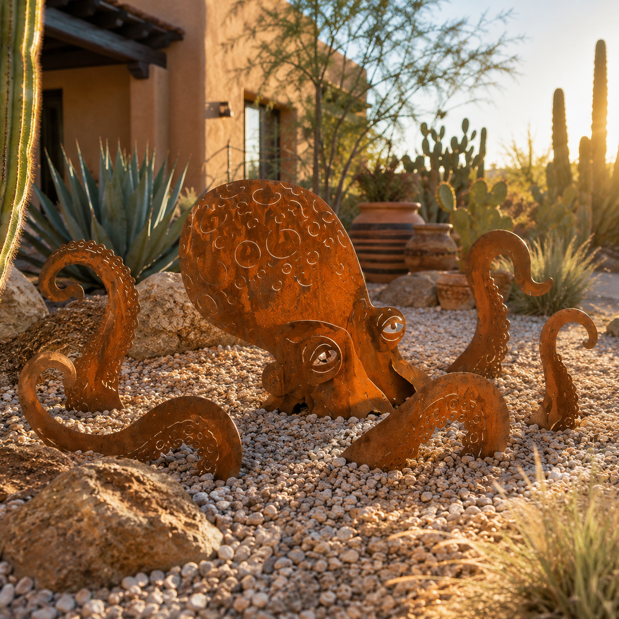 🦑Rust Patina Giant Squid Garden Sculpture