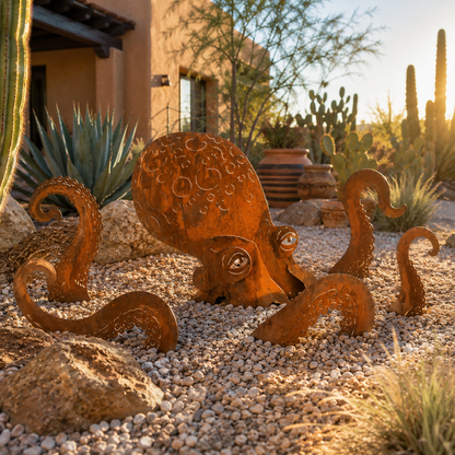 🦑Rust Patina Giant Squid Garden Sculpture