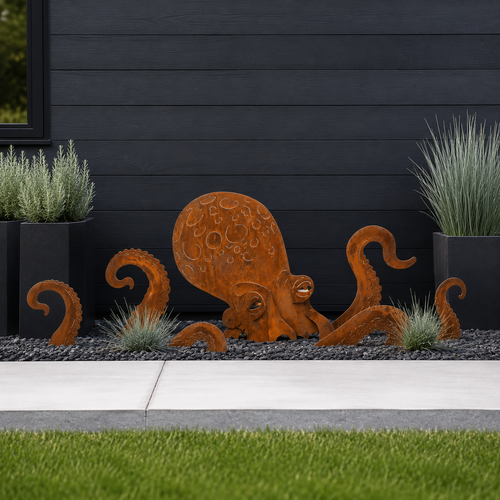 🦑Rust Patina Giant Squid Garden Sculpture