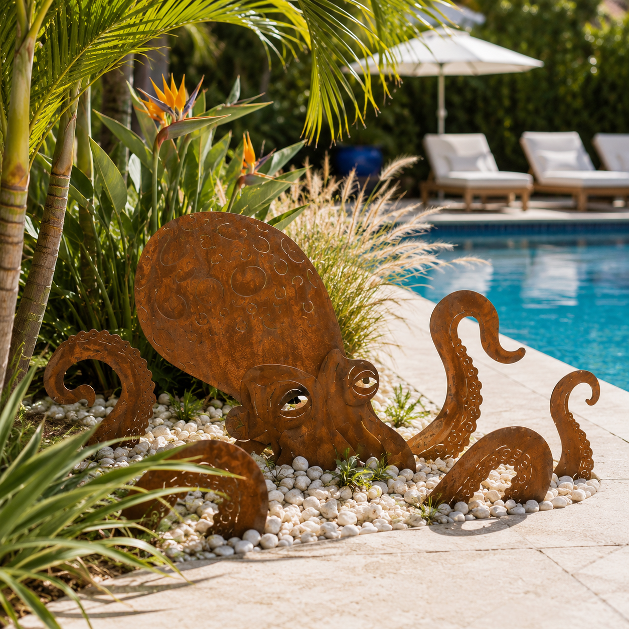 🦑Rust Patina Giant Squid Garden Sculpture