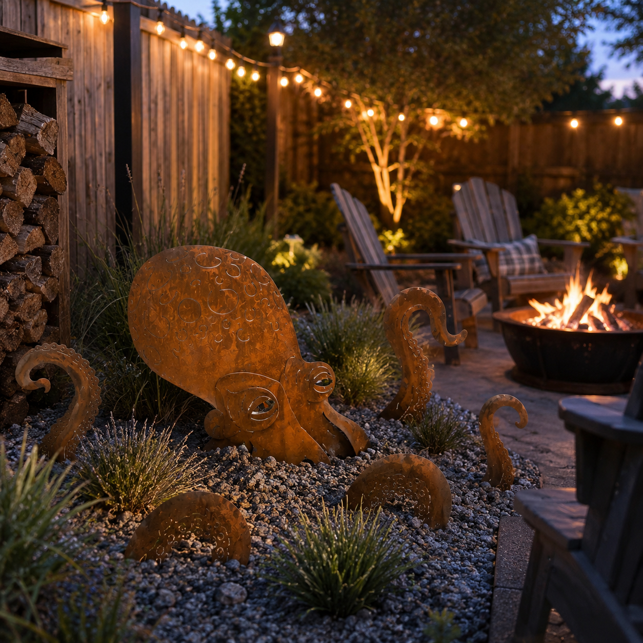 🦑Rust Patina Giant Squid Garden Sculpture