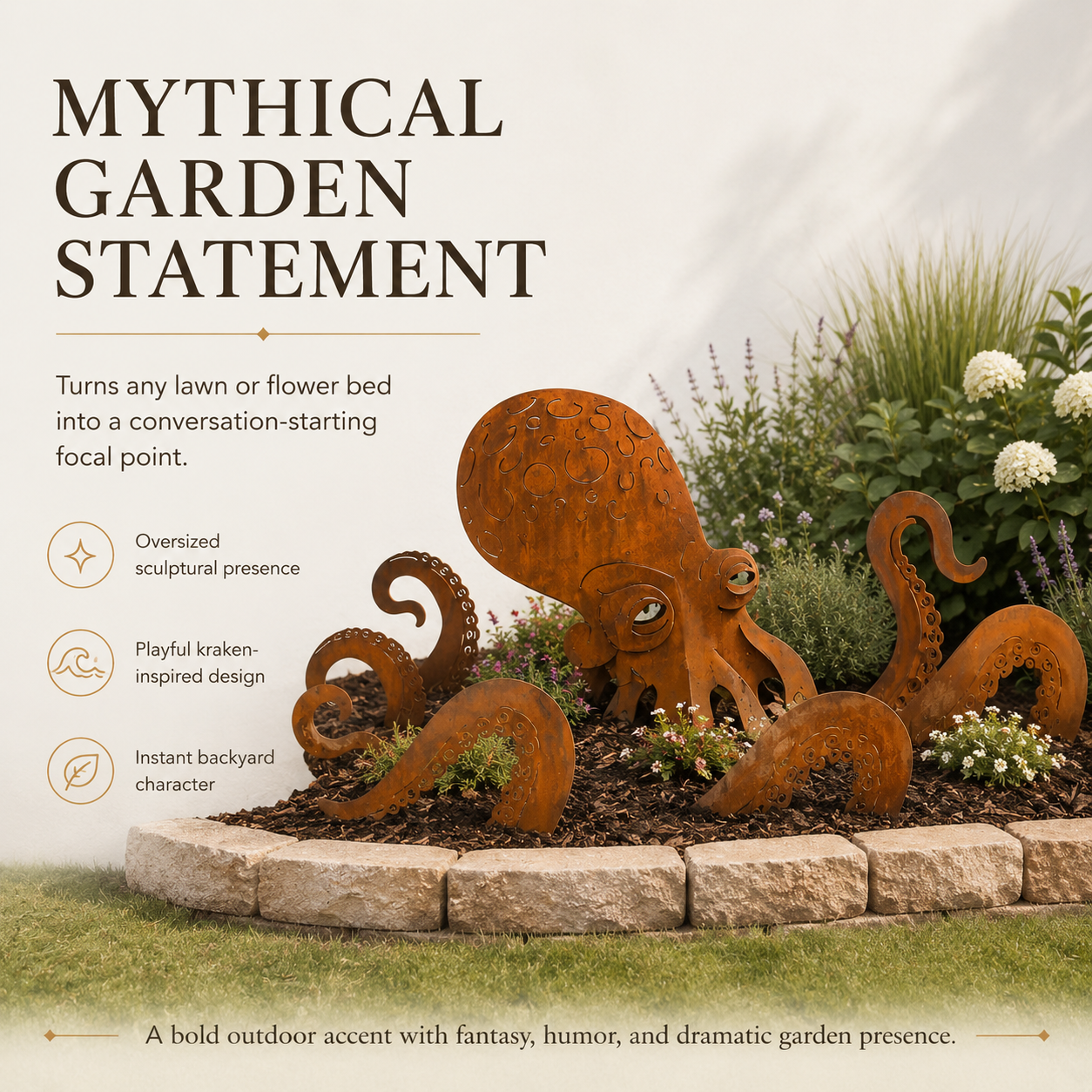 🦑Rust Patina Giant Squid Garden Sculpture