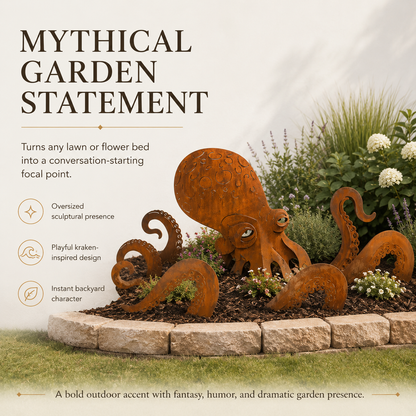 🦑Rust Patina Giant Squid Garden Sculpture