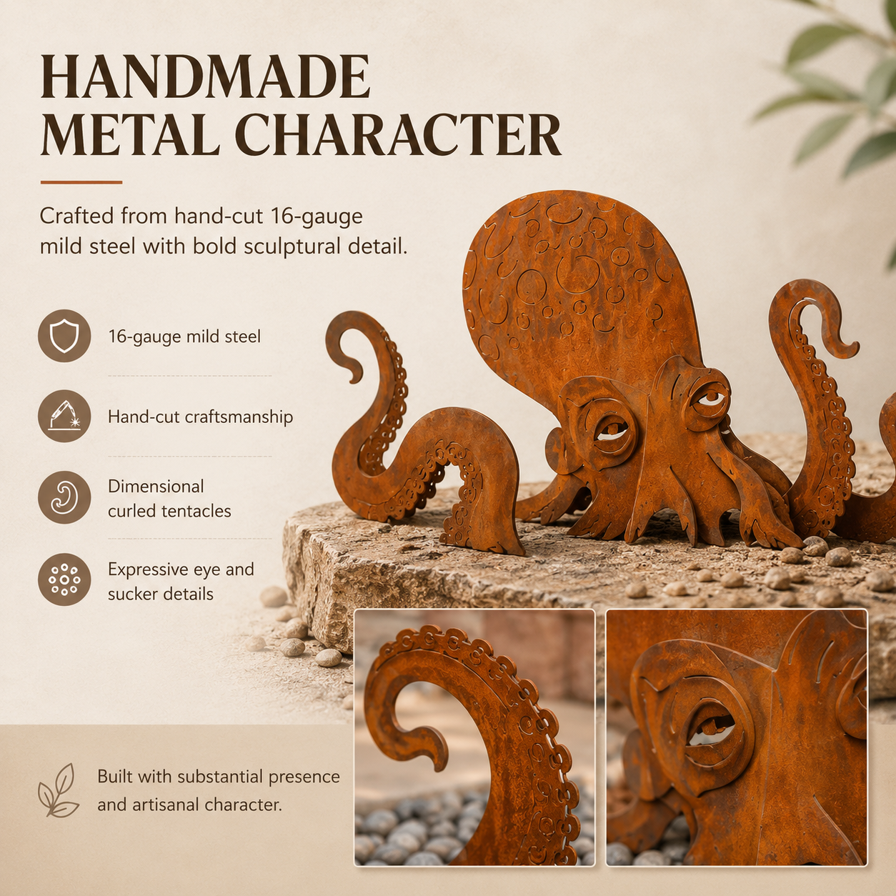 🦑Rust Patina Giant Squid Garden Sculpture