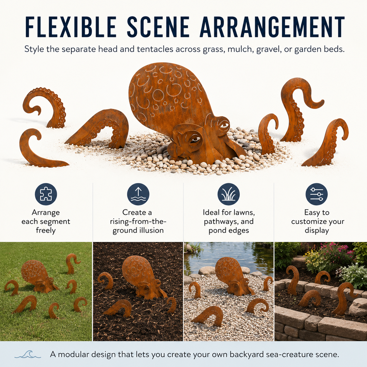 🦑Rust Patina Giant Squid Garden Sculpture