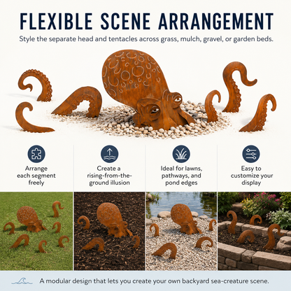 🦑Rust Patina Giant Squid Garden Sculpture