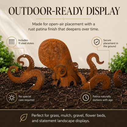 🦑Rust Patina Giant Squid Garden Sculpture