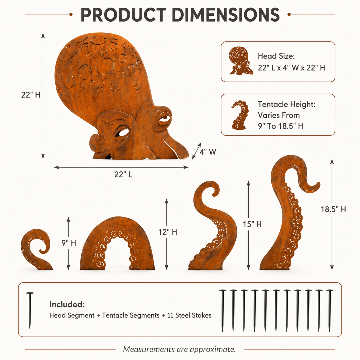 🦑Rust Patina Giant Squid Garden Sculpture